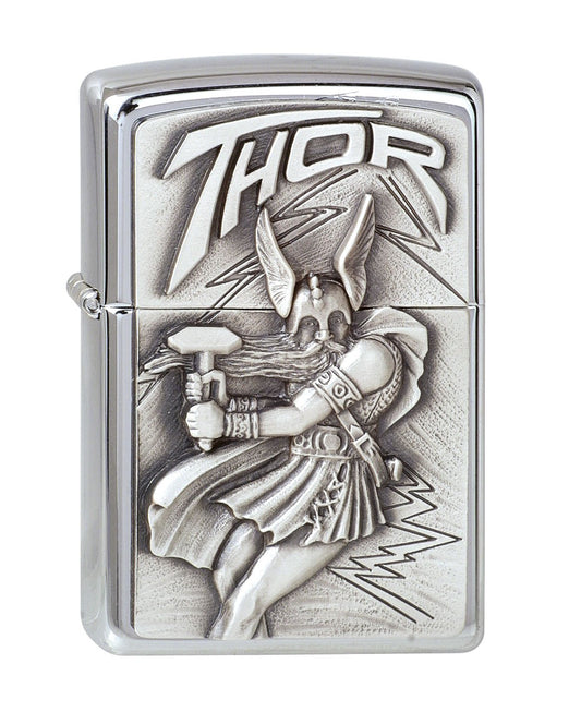 Vue de face briquet Zippo emblème Thor et marteau