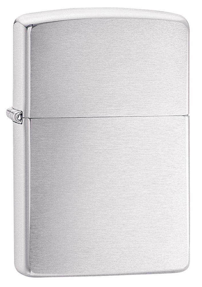 Vue de face 3/4 briquet Zippo Chrome Brushed modèle de base