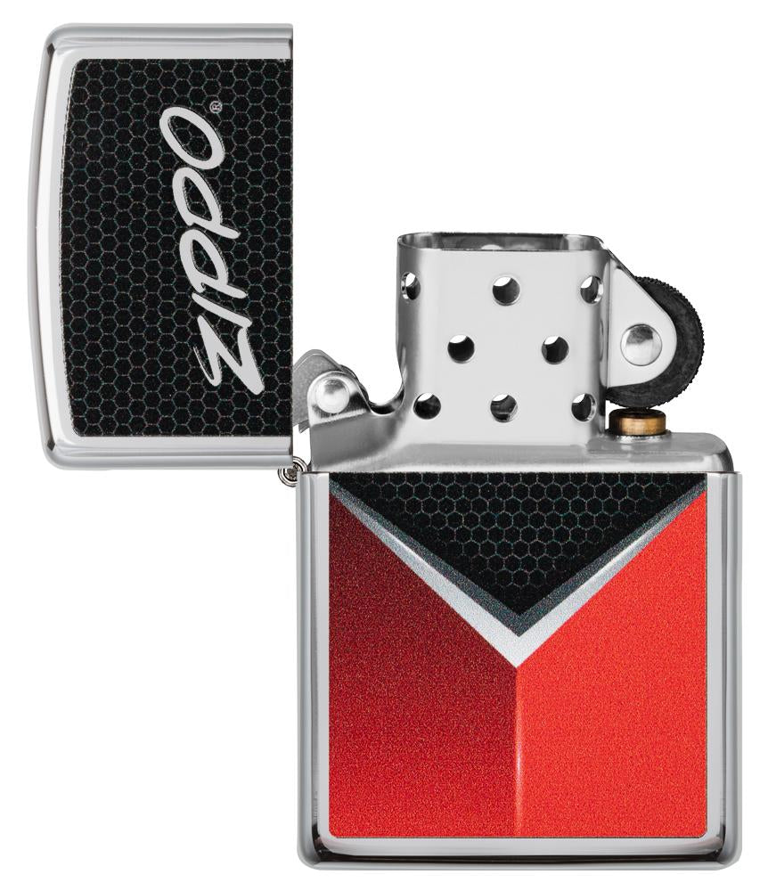  Briquet Zippo chromé rétro logo Zippo, ouvert avec flamme