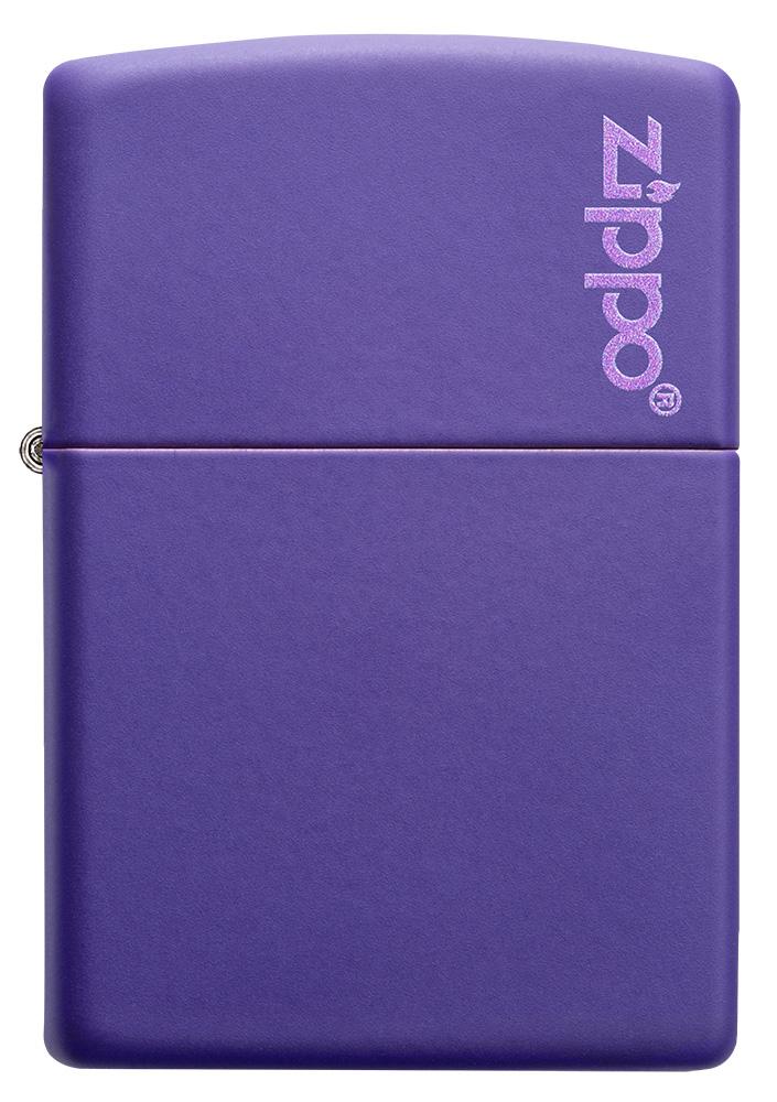 Vue de face briquet Zippo violet mat avec logo Zippo